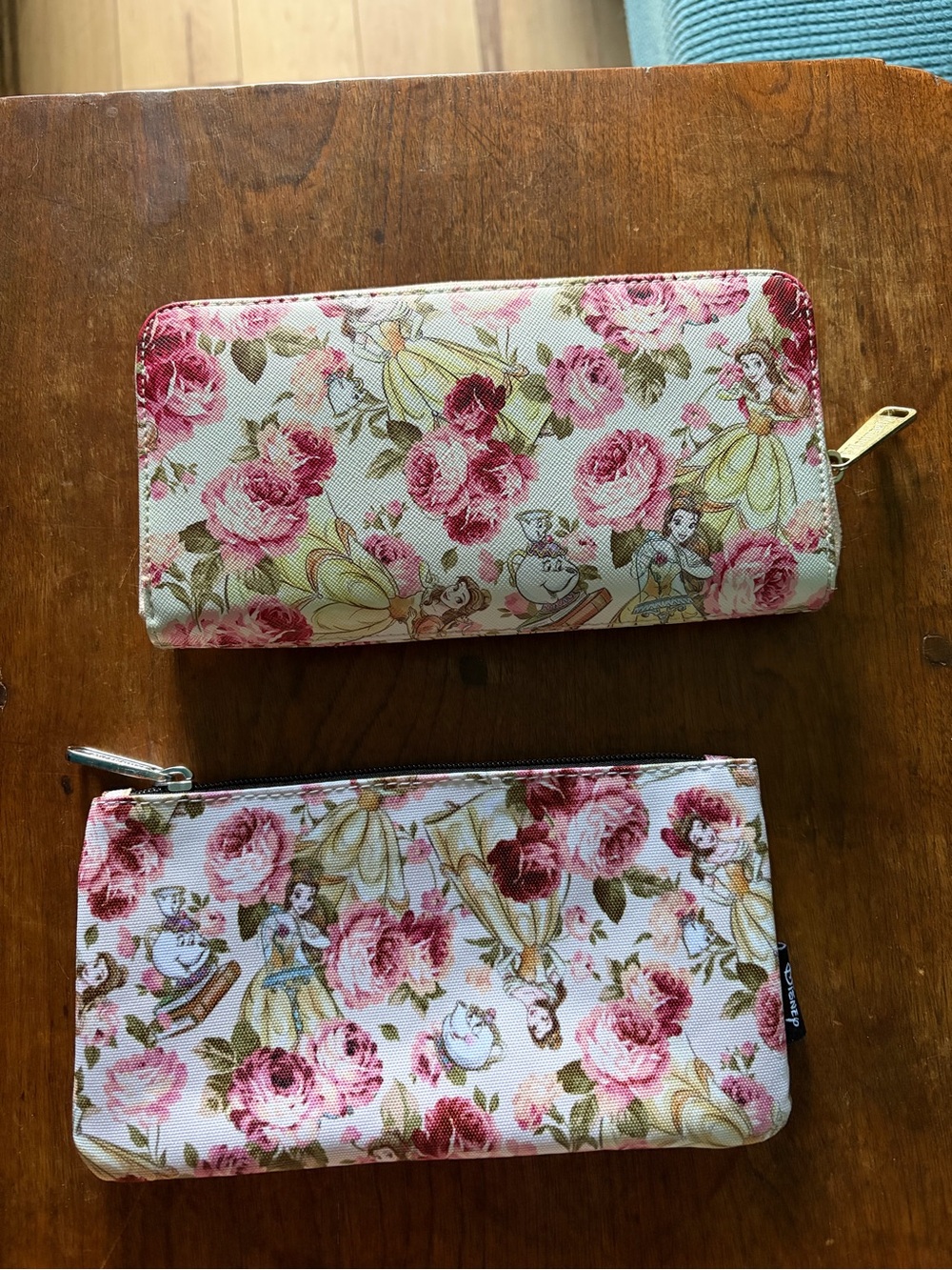 Loungefly Beauty and the Beast floral wallet and zipper pouch